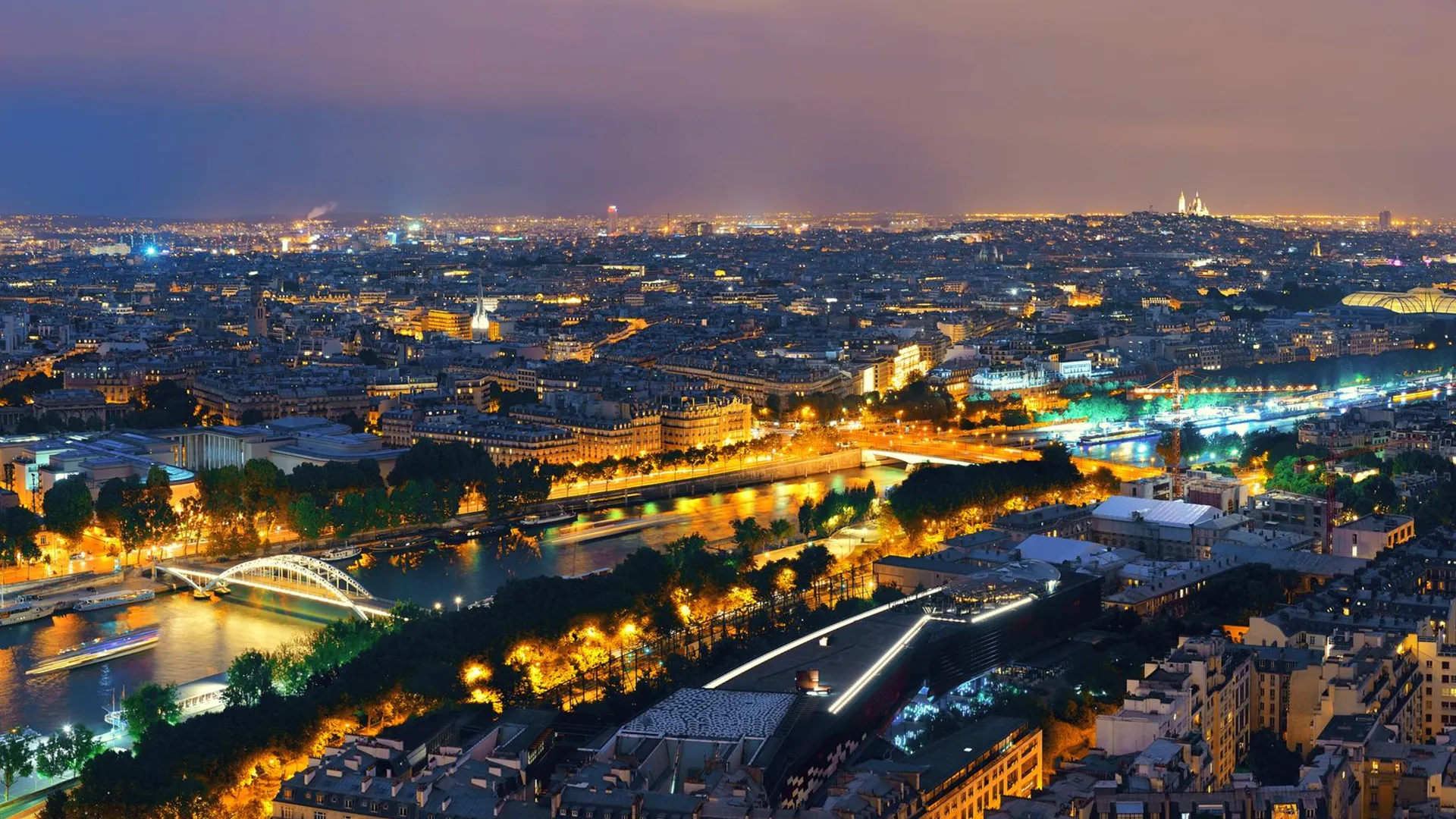 Vue sur Paris depuis la Tour Eiffel, de nuit. Vue magique sur Paris