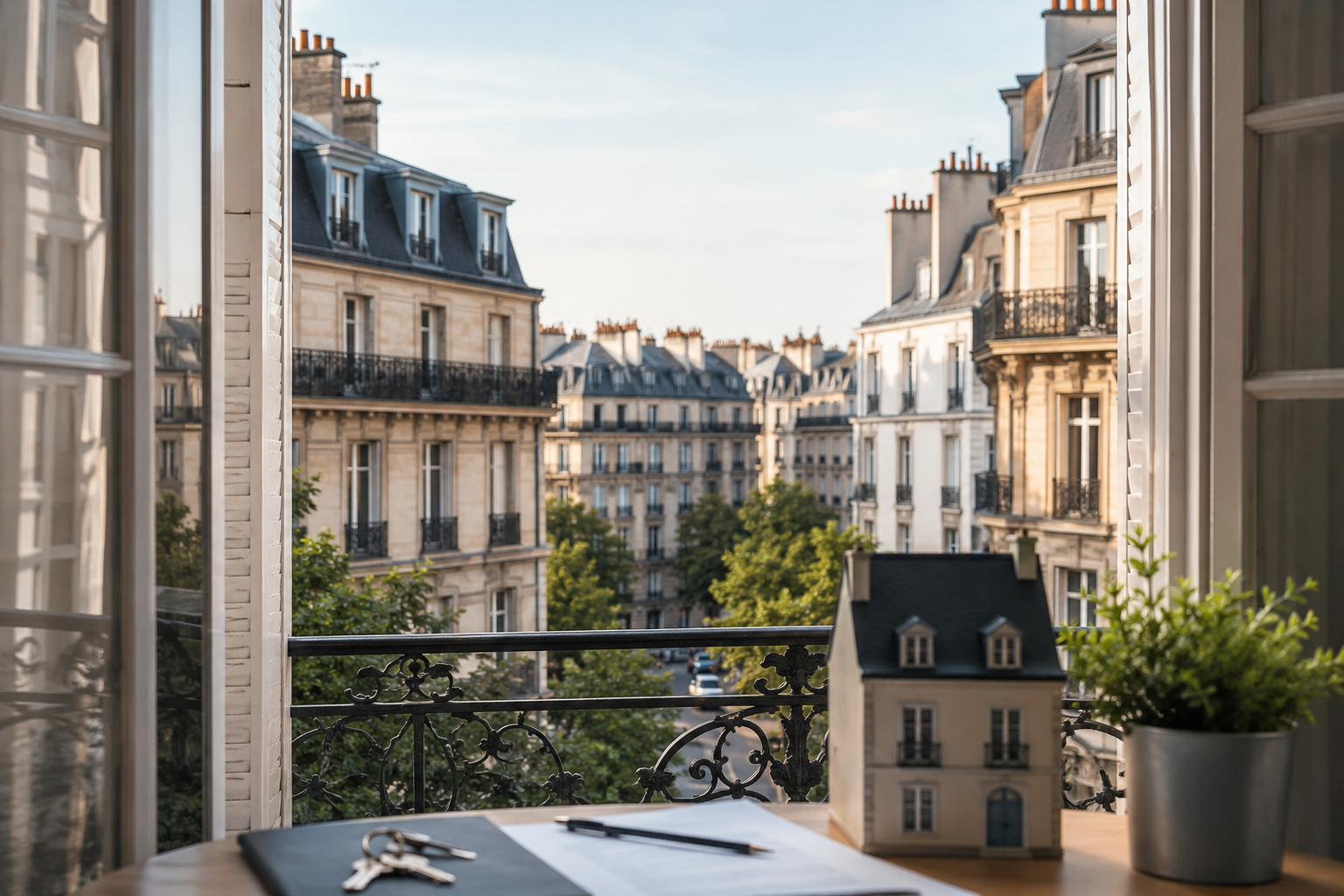 Premier investissement locatif à Paris Façades haussmanniennes typiques d'un quartier résidentiel parisien, illustration d'un premier investissement locatif à Paris